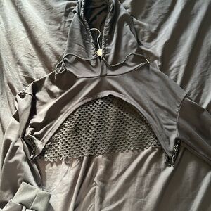 Black Hooded Mesh Crop Top